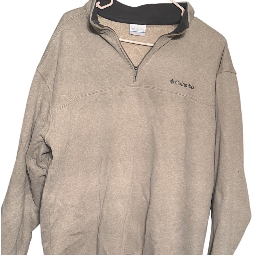Columbia Mens Quarter Zip Fleece Lined Pullover Sweatshirt Beige Tan XL